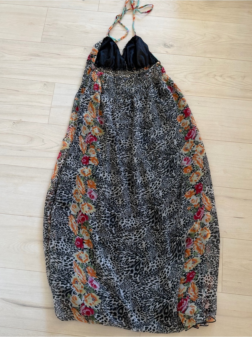Fumblin Foe Leopard Halter Maxi Dress - Black/Orange/Pink - Picture 4 of 4